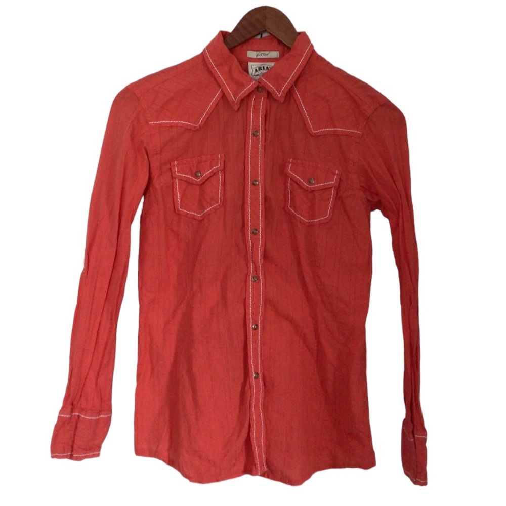Ariat Fitted Pearl Snap Embroidered Peach Button Down Cowgirl Shirt M